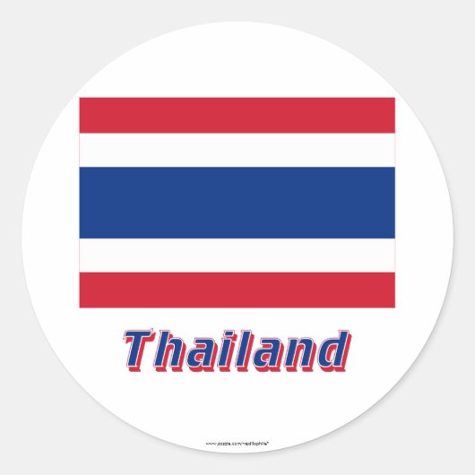 Thailand Vlag met naam Ronde Sticker (Voorkant)