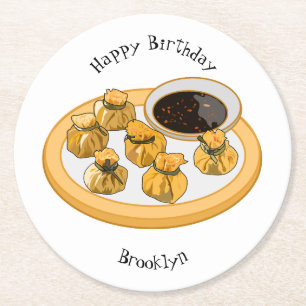 Thaise garnalen cartoon illustratie ronde kartonnen onderzetter