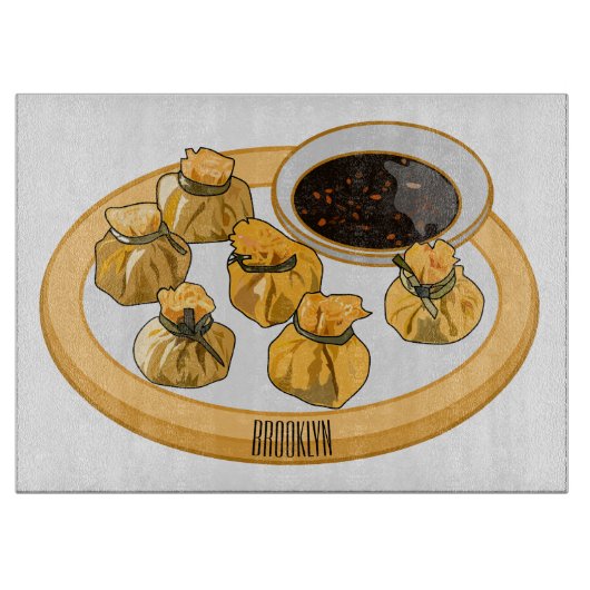 Thaise garnalen cartoon illustratie snijplank (Voorkant)