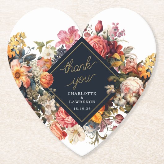 Thak You Wedding  sinaasappel bloem ontwerp Kartonnen Onderzetters (Voorkant)