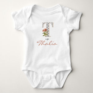Thalia naam onthullen Floral letter T Roze bloem Romper
