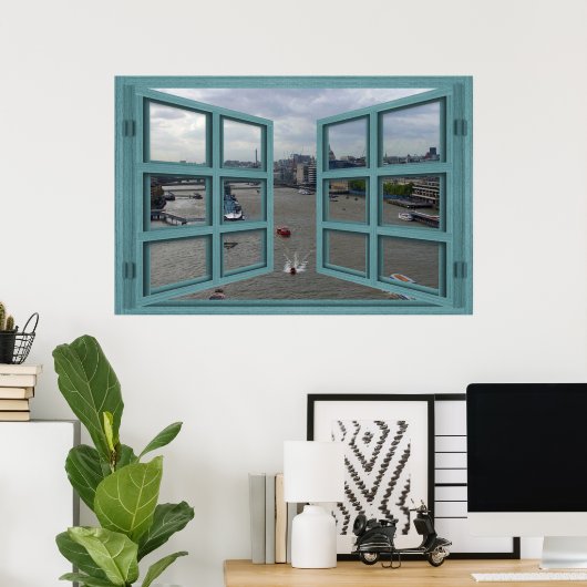 Thames River Through A 6 Pane Open Window Poster (Thuiskantoor)