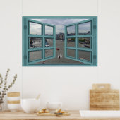 Thames River Through A 6 Pane Open Window Poster (Keuken)