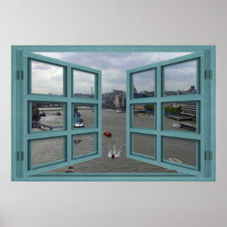 Thames River Through A 6 Pane Open Window Poster