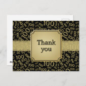 Thank You 100th Birthday Number Pattern Gold/Black Briefkaart (Voorkant / Achterkant)