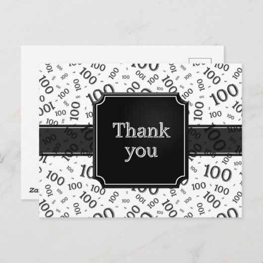 Thank You 100th Number Pattern Black/White Briefkaart (Voorkant / Achterkant)