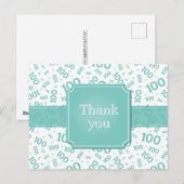 Thank You 100th Number Pattern Teal/White Briefkaart (Voorkant / Achterkant)