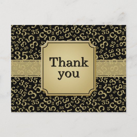 Thank You 35 Number Pattern Black/Gold Briefkaart (Voorkant)