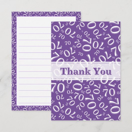 Thank You 70 Birthday Number Pattern Purple/White Bedankkaart (Voorkant / Achterkant)