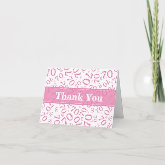 Thank You 70th Birthday Number Pattern Pink/White Bedankkaart (Voorkant)