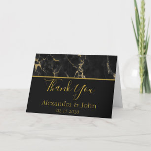 Thank You Black and Gold Elegant Marble Bedankkaart