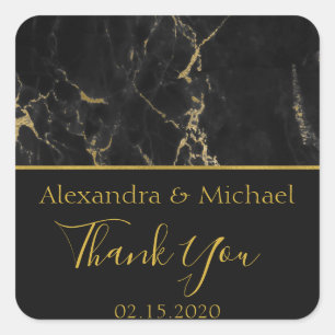 Thank You Black and Gold Elegant Marble Vierkante Sticker