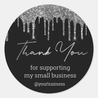 thank you black and silver glitters small business ronde sticker