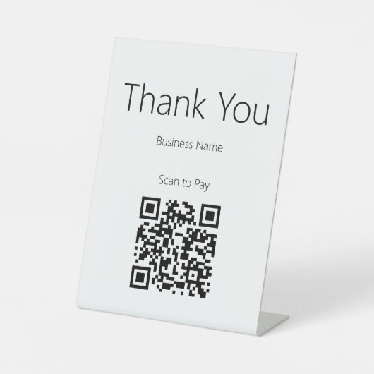 Thank You Business White Black Scan to Pay QR Code Reclamebord Met Voetstuk (Voorkant)