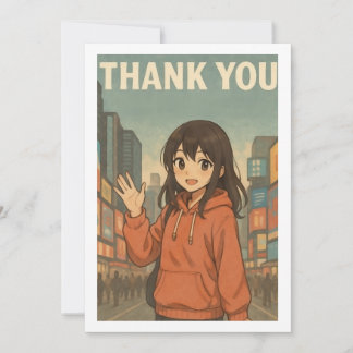 Thank You Card - Anime Girl in Times Square Bedankkaart