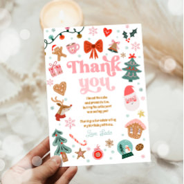  Thank You Card Christmas Birthday Pink Holidays Kaart