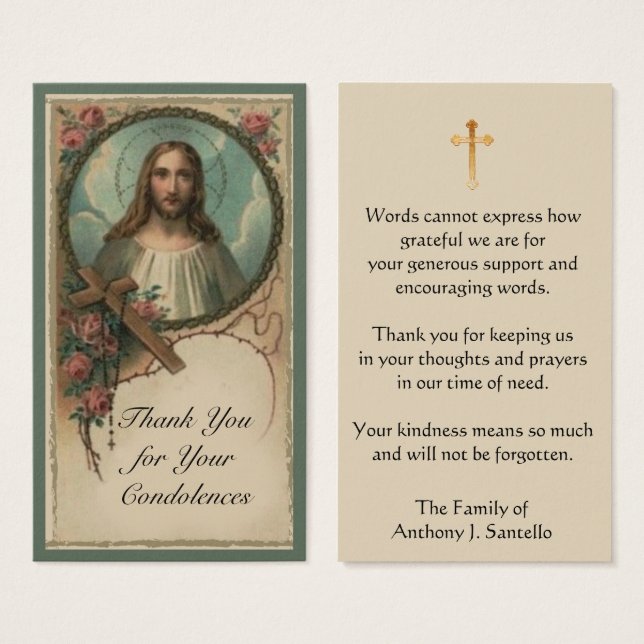 Thank You Catholic Sacred Condolence Holy Cards (Devant & derrière)