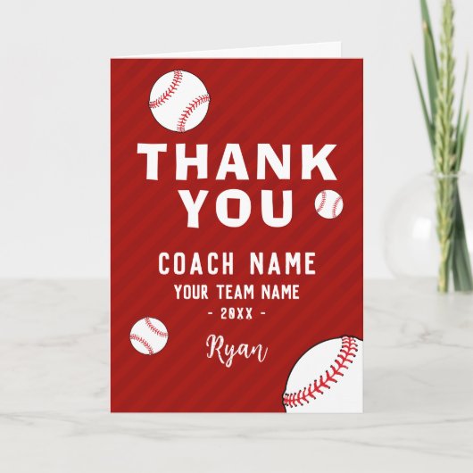 Thank you Coach Red Baseball Card Bedankkaart (Voorkant)