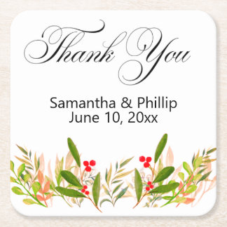 Thank you coaster wedding favors vierkante kartonnen onderzetter