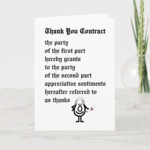 Thank You Contract - a funny legal thank you poem Bedankkaart