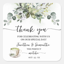 Thank You Eucalyptus Matcha Bridal Shower Vierkante Sticker