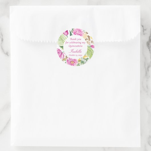 Thank You Floral Pink Peonies Lemons Quinceañera Ronde Sticker (Tas)