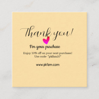 Thank you for purchase pink family business detail vierkante visitekaartje
