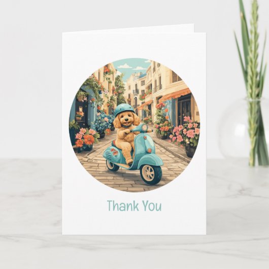 Thank You Goldendoodle Dog Riding Scooter Bedankkaart (Voorkant)
