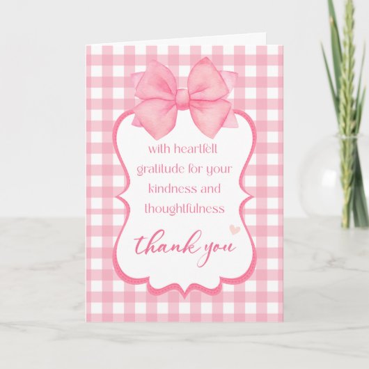 Thank You | Heartfelt Gratitude Pretty Pink Bow Kaart (Voorkant)