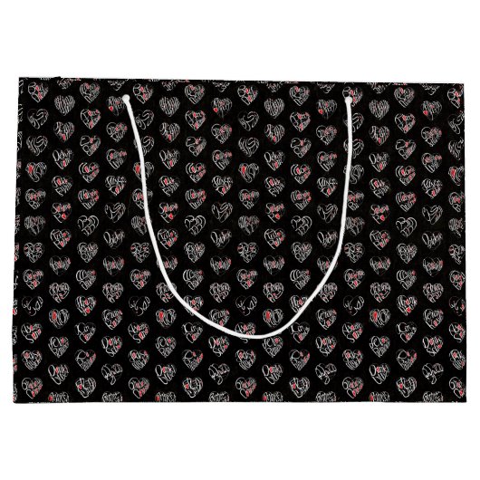 Thank you & hearts 44langs as WH♡shaped pattern Groot Cadeauzakje (Achterkant)