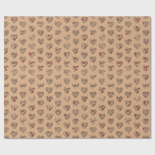 Thank you & hearts in 44langs as BK♡shaped pattern Cadeaupapier (Vlak)