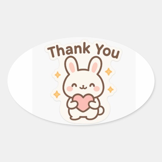 Thank You Kawaii Bunny Oval Sticker (Devant)