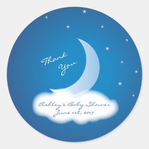 Thank You Moon and Stars Baby shower - Blauw/Wit Ronde Sticker