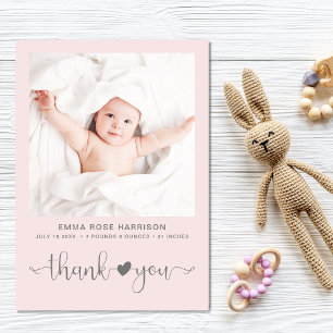 Thank You Photo Heart Arrow Pink Grey Girl Birth Aankondiging