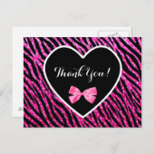 Thank You Pink Black Glam Zebra Faux Glitz Heart Briefkaart (Voorkant / Achterkant)