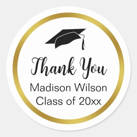 Thank You Script Graduation Black White Gold Ronde Sticker (Voorkant)
