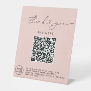 Thank You Script Hart Scan Me QR Code Logo Roze Reclamebord Met Voetstuk