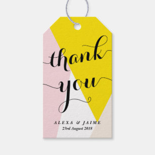 Thank You Script Roze & Geel Geometrisch Patroon Cadeaulabel