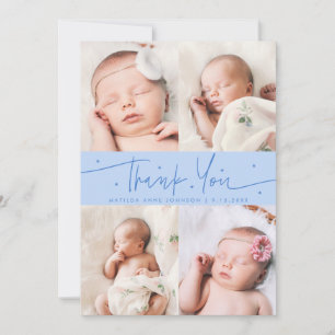 Thank You Script Stars Icy Blue Foto Raster Geboor Aankondiging
