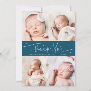 Thank You Script Stars Teal Foto Raster Geboorte Aankondiging