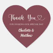 Thank you sharing our day burgundy ivory wedding hart sticker (Voorkant)
