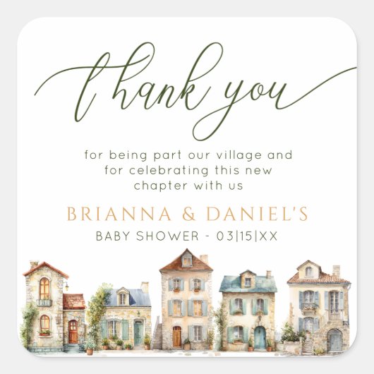 Thank You Sticker – It Takes a Village Baby Shower (Devant)
