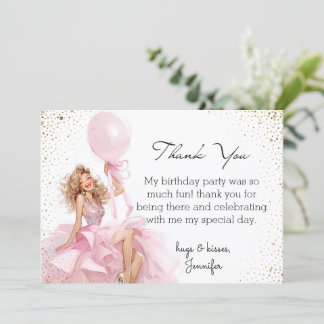 thank you sweet 16 pink dress birthday budget notitiekaartje
