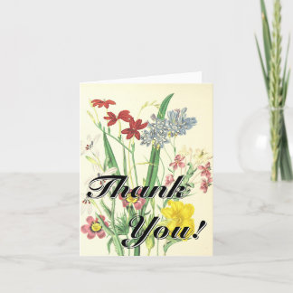 "Thank You!" + Vintage Look Colorful Flowers Kaart