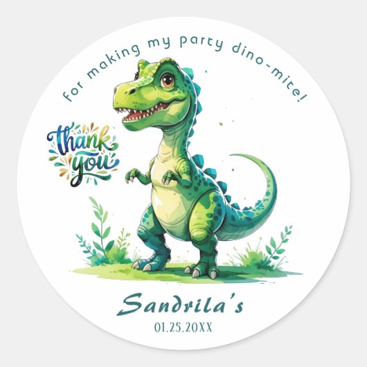 Thank You Watercolor Dinosaur Ronde Sticker (Voorkant)