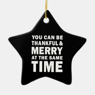 Thankful and Merry Modern Christmas Black Star Keramisch Ornament