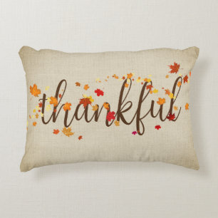 Thankful Autumn Leaves on Burlap Accent Kussen