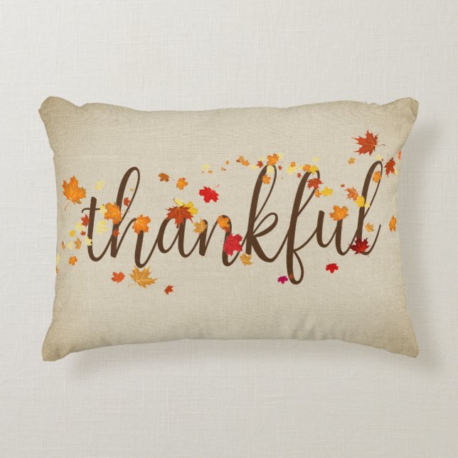 Thankful Autumn Leaves on Burlap Accent Kussen (Voorkant)
