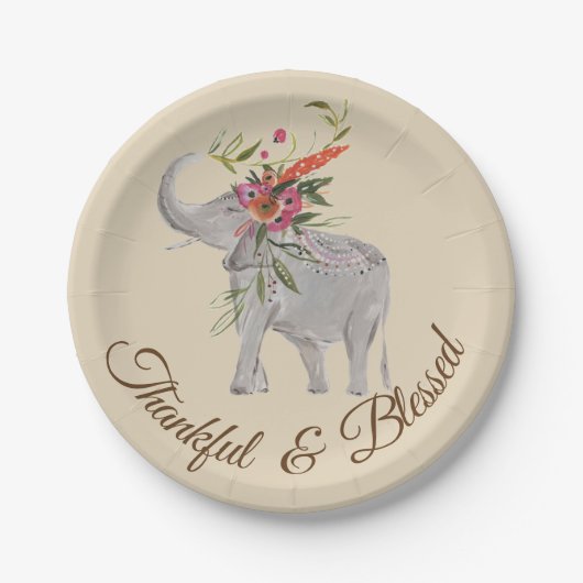 Thankful & Blessed Elephant Thanksgiving Papieren Bordje (Voorkant)