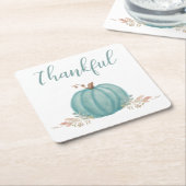 "Thankful Blue Pumpkin" Vierkante Kartonnen Onderzetter (Schuin)